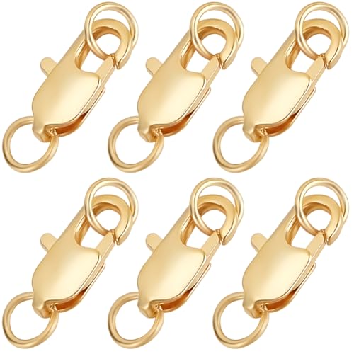 Beebeecraft 20 Sets Gold Lobster Clasps for Jewellery Making 18K Gold Plated Brass Lobster Claw Clasps with Jump Ring Connector for Women Jewelry Making DIY Bracelet Necklace Craft