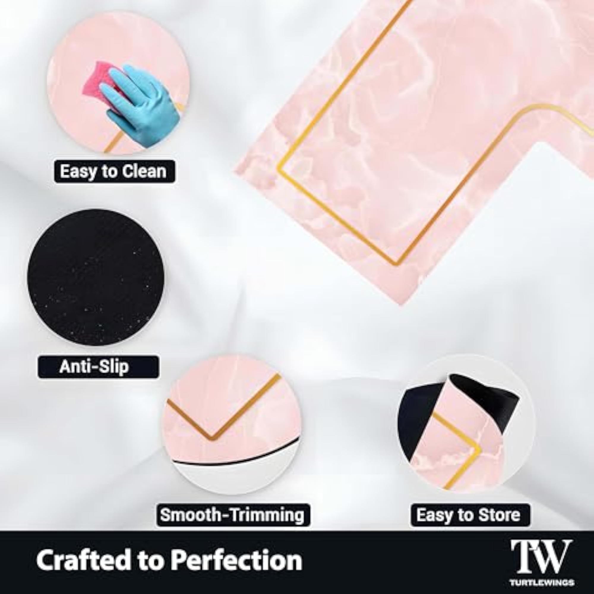 L Shape Kitchen Floor Mat, Pink Marble Design