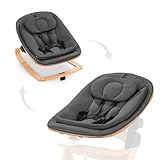 hauck Highchair Bouncer Eco, Deep Grey - Babywippe mit Holzgestell - Ergonomische, Verstellbare Liegefläche ab Geburt - inkl. Adapter Kompatibel mit Hochstuhl Alpha+ und Beta+