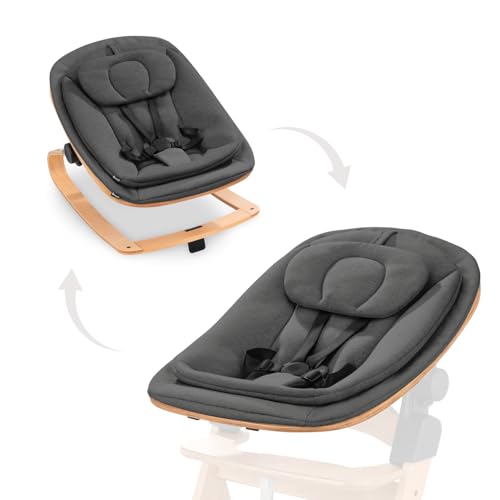 hauck Highchair Bouncer Eco - Hamaca para Bebé con Estructura de Madera – Superficie Ergonómica y Ajustable desde el Nacimiento – con Adaptador para Tronas Alpha+ y Beta+ - Deep Grey