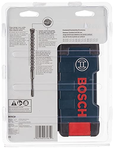 BOSCH 7 Piece Carbide-Tipped SDS-plus Rotary Hammer Drill Bit Set with Storage Case HCK001