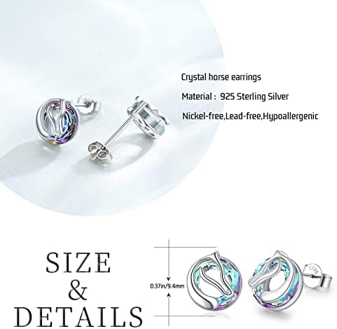 Crystal Horse/Elephant Earrings 925 Sterling Silver Crystal Studs Hypoallergenic Animal Earrings Jewellery Horse/Elephant Gifts for Girls Women