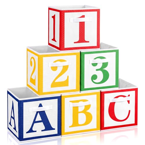 Image of Novabright 6 Pack 11 Inch Abc123 Fabric Storage Cubes Decor Collapsible Organizer Bins Classroom Must Have Cubby Basket Bins Back to School Treasure Prize Box Organization for Home Office Classroom