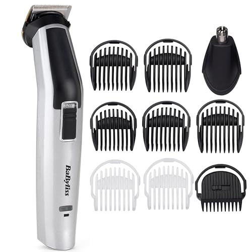 BaByliss 10-in-1 Titanium Multi Grooming Kit for Men Beard Trimmer Body Groomer Nose & Ear Trimmer Cordless 60-Min Runtime Precision Blades Adjustable Comb Guides Washable Heads 7255U