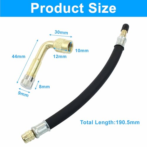 Image of Zorfeter Tire Valve Extension, 8.25 Inch Flexible Valve Stem Extenders with 90 Degree Brass Tire Valve Extension Adaptor Compatible for Cars, Harleys, RV, Truck, Bicycles, Motorcycles