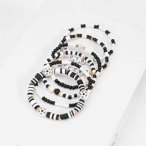 Image of Football Baseball Soccer Beaded Bracelets for Women Stackable Game Day Sports Theme Bracelet