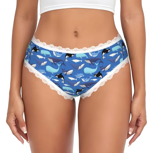 LMNvbz Calzoncillos elásticos con estampado de ballena para mujer, suaves, transpirables, de cobertura completa para un uso diario cómodo, blanco, M
