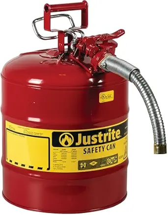 Justrite 7250130 Galvanized Steel, AccuFlow Type II Red Safety Can with 5/8