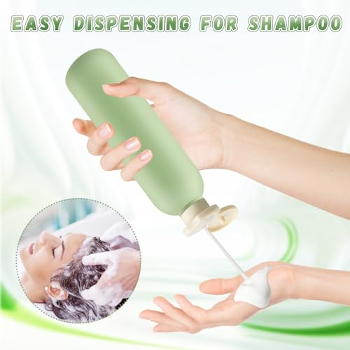 8.8 oz/260ml Plastic Travel Shampoo Bottle,9 Pack Green Empty Refillable Squeeze Bottles with Flip Cap,Lotion Container for Cream,Toiletries,Conditioner-Free Silicone Funnel4