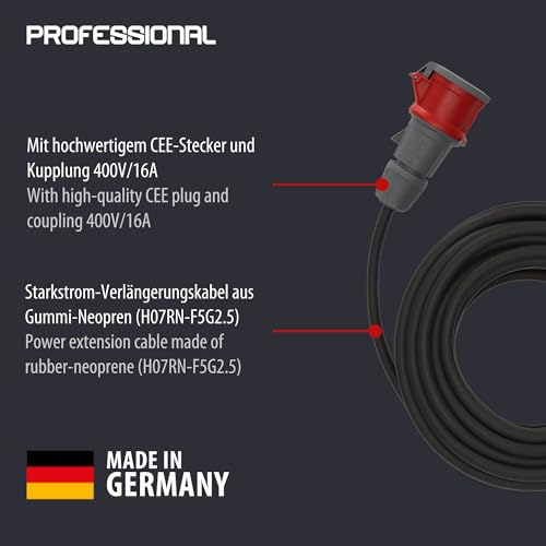 Brennenstuhl Professional CEE Verlängerungskabel IP44 (25m Kabel, H07RN-F 5G2,5, 5-polig mit CEE Stecker und Kupplung, für den Außenbereich IP44, Made in Germany) schwarz