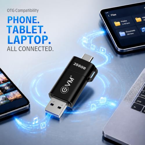 Image of EVM EnXO 256GB OTG Flash Drive USB 3.2 Gen 1 | Versatile Dual USB Type-C & Type-A Connectors | Rapid 120MB /s Read| Smartphone Laptop Tablet Smart TV | Plug & Play | 10 Years Warranty (ENXO /256GB)