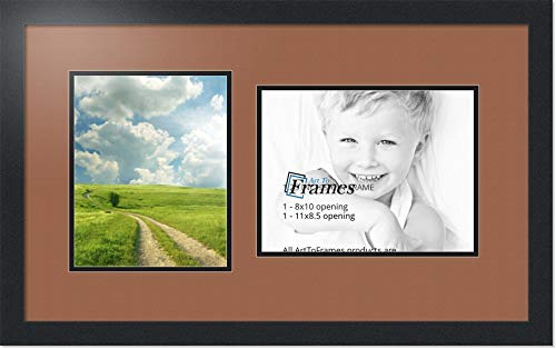 ArtToFrames Collage Photo Frame Double Mat with 1-8.5x11, 8x10 Openings with Satin Black Frame and Paloma mat.