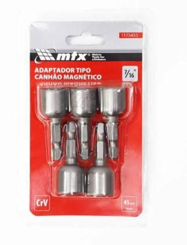 Adaptador Soquete Magnético Tipo Canhão 7/16” 45Mm 5 Peças