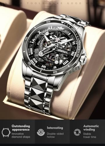 Image of OLEVS Mens Watches Skeleton Mechanical Black Watches for Men Wrist Watches Automatic Luxury Tungsten Steel Sapphire Crystal Waterproof Luminous Gold and Black