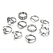 Zealmer Wave Ring Vintage Silver Knuckle Ring Set Crown Chevron Flower OM Religious Cross Earrings