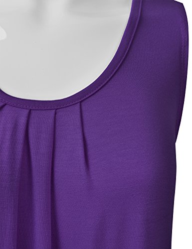 EIMIN Women's Pleated Scoop Neck Sleeveless Stretch Basic Soft Tank Top Purple L
