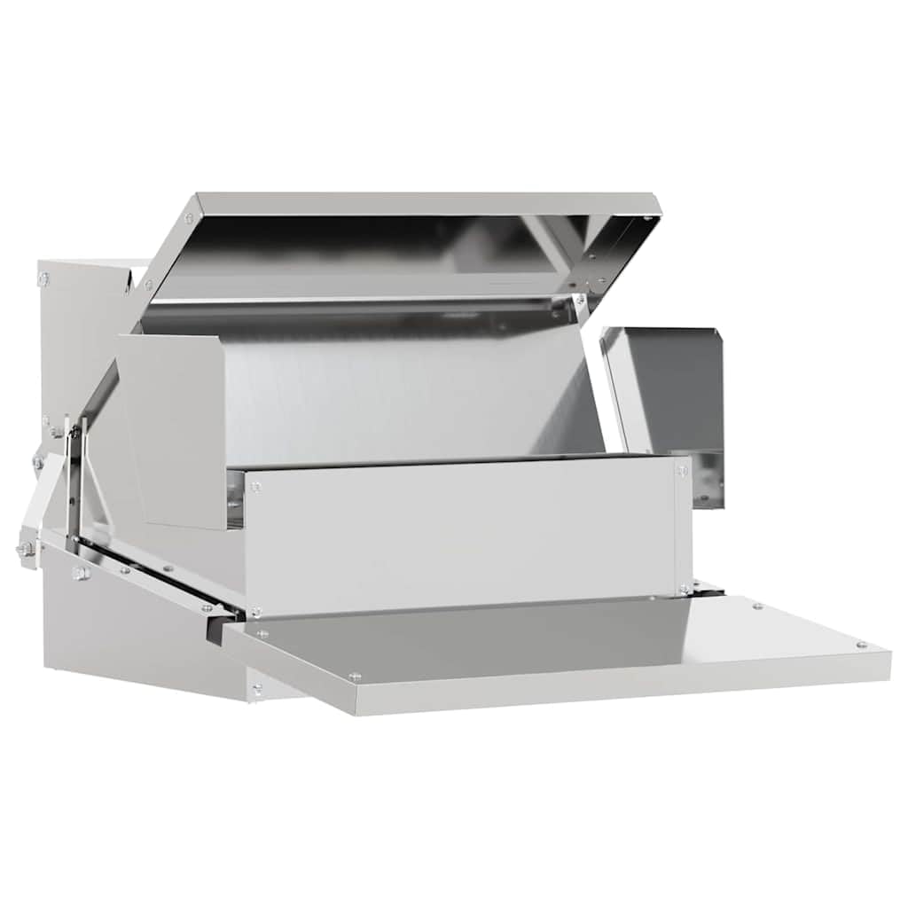 Karmnik pedałów dla kur ze stali srebrnej, 50 x 40 x 29 cm, karmnik dla kurcząt na zewnątrz z automatycznym mechanizmem pedałowym, idealny dla drobiu w ogrodzie lub na farmie, design