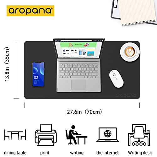 Image of Aropana Vegan Leather Desk Mat, Mouse Pad Large, Computer Table Mat, Reversible Extended Laptop Pad for Desk, Dual Side Waterproof Edge-Stitched (27.6x13.8 inch, Black /Black)