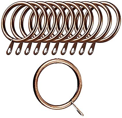 Homeelabador Copper Pack Of 24 Strong Metal Curtain Hooks Rings With Fixed Eyelets For Curtain Pole 25Mm-28Mm Wide Cooper Curtian Ring 30Mm Internal Diameter