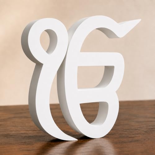 Image of Mad Masters Ik Onkar Spiritual Desk Decor - Aesthetic Table, Shelf & Wall Showpiece for Home, Mandir, Office, Business | Vastu Friendly Gifting, Classic White (15.2 x 15.2 x 2.5 cm)