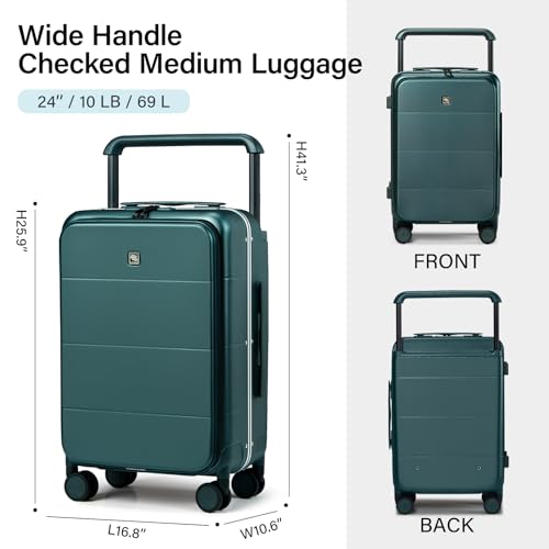 Image of Hanke Top Opening 24 Inch Luggage with Spinner Wheels, Aluminum Frame All-PC Hard Shell Medium Suitcase, Trunk Wide Handle Luggage for Travel, TSA Checked-Medium(Blackish Green, 69L)