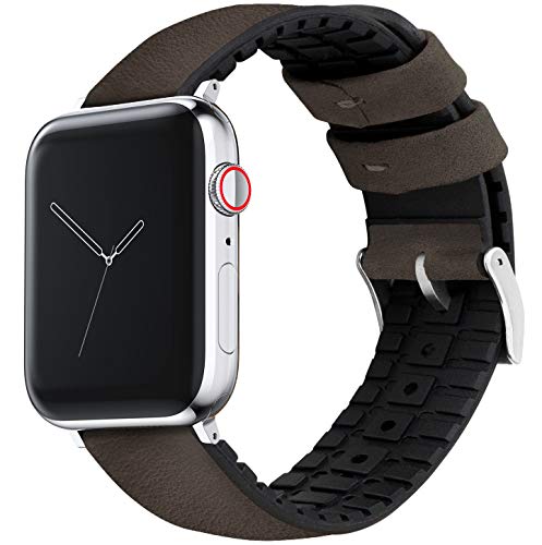 Image of BARTON WATCH BANDS- Black Leather and Rubber Hybrid - Choose Color & Size - Compatible with All Apple Watches (Ultra, SE, 8, 7, 6, 5, 4, 3, 2, 1) - 38mm, 40mm, 41mm, 42mm, 44mm, 45mm, 49mm