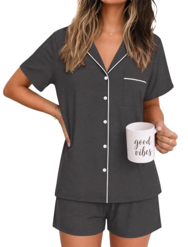 Image of Ekouaer Womens Pajamas Set Soft Classic Notch Collar Bride Pjs Comfy Short Sleeve Sleepwear Loungewear