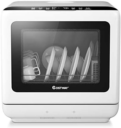 COSTWAY Portable Countertop Dishwasher, Compact Dishwasher with 5 L Built-in Water Tank, 5 Washing Programs, Air-dry Function, Fruit Washing, Delay Function, Mini Dishwasher for Apartment, RVs, White