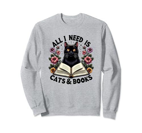 Cat and Books - Lectura de citas divertidas florales y amante de los gatos Sudadera