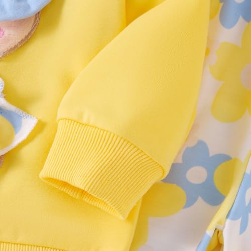 Image of Baby Girl Clothes Fall Winter Long Sleeve Bear Cartoon Sweatshirt Flare Pants Bow Headband Set 6 Months-4 Years Old