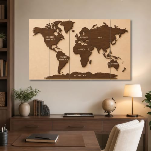 Image of The Castle Decor World Map Painting With Frame 5 Big Size Multiple Frames Wall Art Painting for Living Room,bedroom,drawing Room,hotels-wooden Framed-digital Painting (36x60 inch, multicolor9)