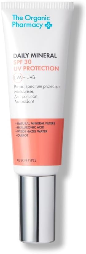 The Organic Pharmacy Daily Mineral SPF30 UV Protection, 50ml, Serum-Infused Non-Nano Mineral Sunscreen, Moisturising