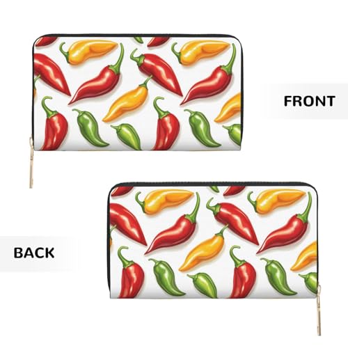 Colorful Chili Peppers Print Wallet Women Men, Long PU Leather Wallets for Women, Cute Womens Travel Wallet Purse Pouch with Zipper Pocket2