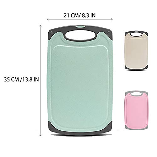 Chopping Board Set of 3 Wheat Straw Kitchen Chopping Boards BPA Free with Juice Grooves Easy to Grip Hanging Holes Non-Slip Dishwasher Safe Chopping Board (Beige,Green,Pink) - Image 2
