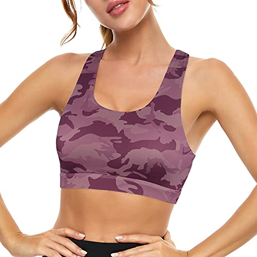 Image of Sports Bras for Women High Impact Support for Yoga Gym Running Workout Fitness Strappy Sports Bra with Padded Removable Cups, Purple Leopard, Large