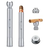 CLZOONG Tubo per sigari, custodia per sigari da viaggio in alluminio, ermetico, anti-odore, umidificatore portatile 4 in 1 in legno di cedro con tubi integrati, supporto e punzone (argento)