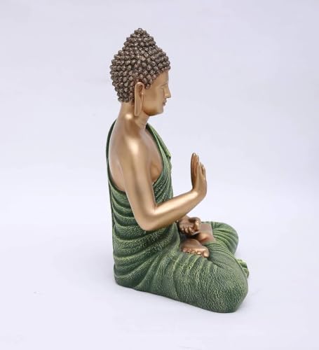 Image of 2 Feet Height Antique Meditating Buddha Idol for Home Decor Big Size, Black Ceramic Murti, Meditation Buddha Statue, Home Garden Decor (Green & Golden)