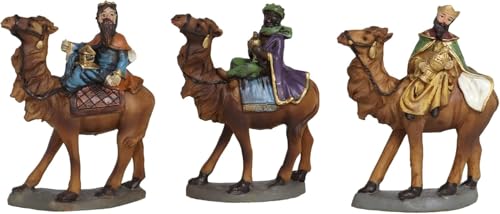 Genérico Set de 3 Reyes Magos con Camellos, Figuras de Resina, 10 cm, Decoración para Belén de Navidad Figura de Jesús católico Estatua de Jesús Figura de crucifixión Cristo Ornamento Religioso