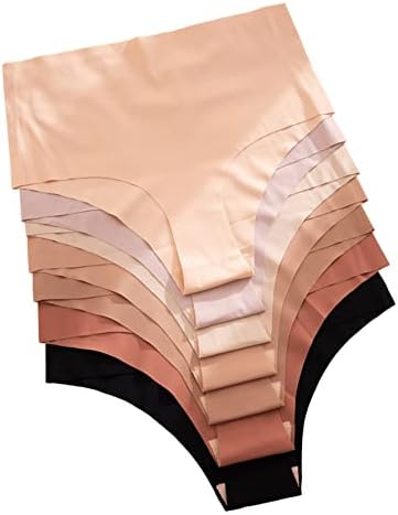 SheIn Women's High Waisted Underwear Seamless Solid Breifs No Show Panties Multicolor Brown M