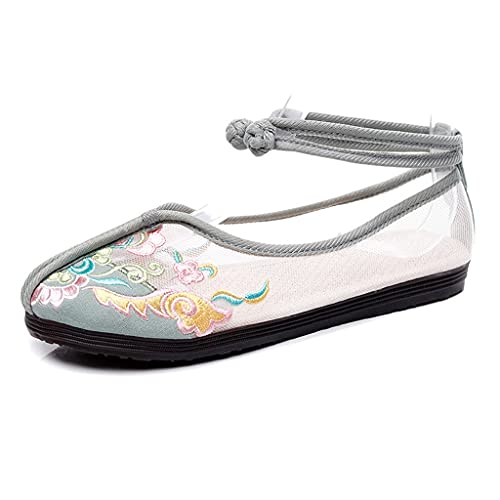 Flat Bottom Retro Embroidered Shoes Women 2025 New Breathable Shallow Mouth Women's Shoes Ethnic Style Cloth Shoes Women (Color : C Size : Code 35) (C Code 37)