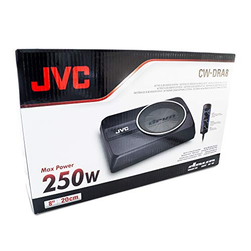 Jvc Cw-Dra8 Compact Powerful Subwoofer 250-Watt Class D Amplifier, Shallow Profile 8 Inch Sub, Aluminum Enclosure For Deep Bass, Wired Remote, Compact Design, Easy Installation #TOP5