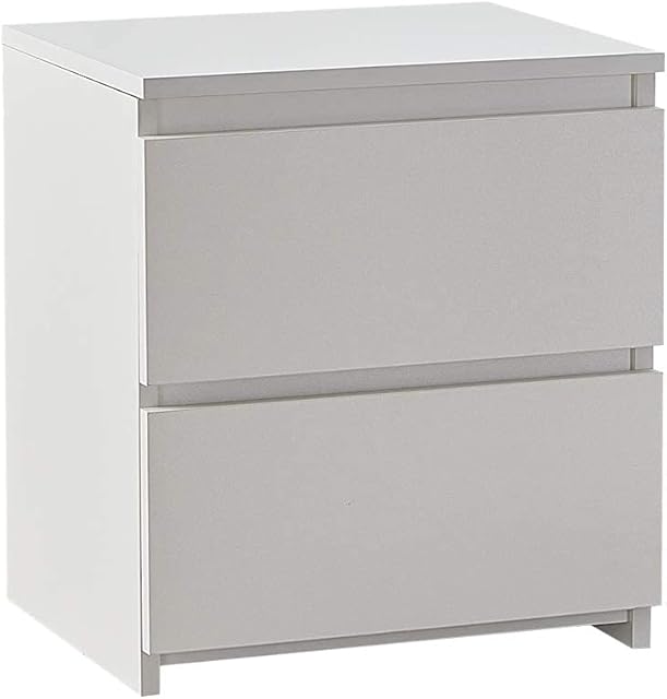 CLIPOP White Bedside Table Wooden 2 Drawer Nightstand Cabinet with No-Handle Design, Chest of 2 Drawer Cabinet for Living Room Bedroom