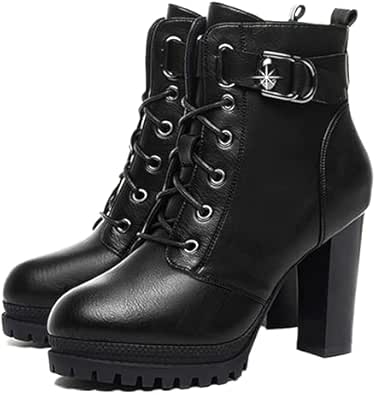 Qengg Punk Chunky Platform Motorcycle Boots Women Lace-up