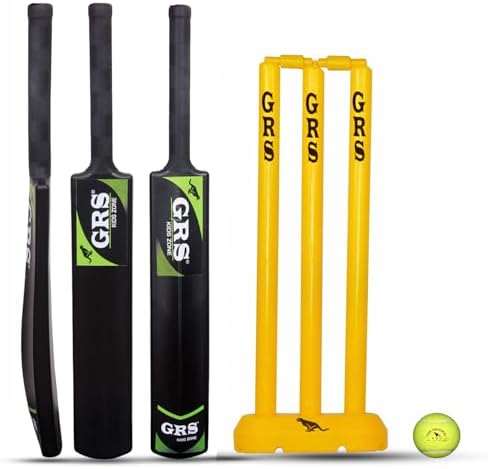 GRS KidsZone Heavy Grade Strong Plastic Cricket Bat with Wicket Set & 1 Tennis Ball for Kids (Size 3, Age 6-10 Year Old Kids)