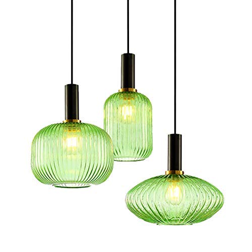 Lustre suspension LED vintage douille noire et abat-jour grand format en verre vert