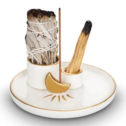 Porta-Inciensos 4 En 1, Soporte De Incienso De Cerámica, Quemador De Incienso Varillas De Incienso, Soporte para Quemador De Incienso, Soporte De Salvia para Quemar, Soporte para Palo Santo para Yoga