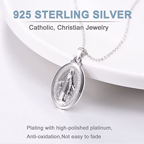 Image of U7 Virgin Mary Necklace for Women,18K Gold Plated /Sterling Silver Oval Miraculous Medal Virgin Mary Pendant Necklace