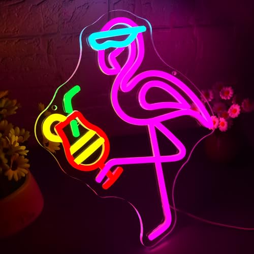 Flamingo Drink Neon Sign for Wall Decor Dimmiable Flamingo Cocktail Neon Light for Man Cave LED Juice Bar Sign for Drink Shop Party Beer Bar Bedroom Art Birthday Gifts for Men Boys Size13.7 * 11.1In by Fuzuneli - Used condition - Image 2