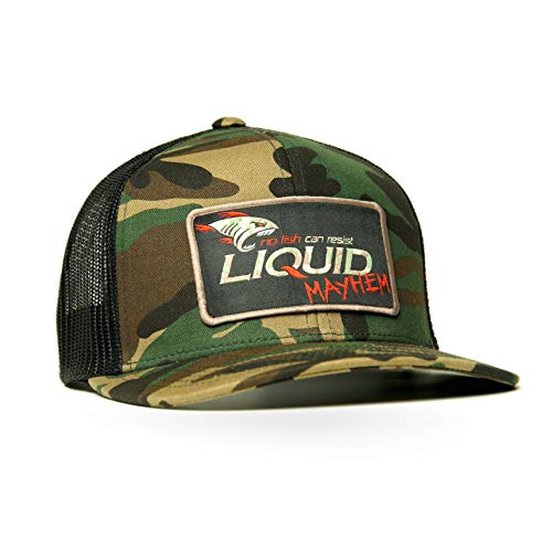 Liquid Mayhem Mesh Back Snap Back Hat (Camo). Perfect for The Outdoorsman That Loves Fishing, Hunting Or Anyone Looking for a Cool Classic Mens Baseball Cap