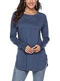 Newchoice Womens Fall Tops Long Sleeve Tunic Tshirts for Leggings Side Slit Basic Longer Shirts (M,Dark Blue)